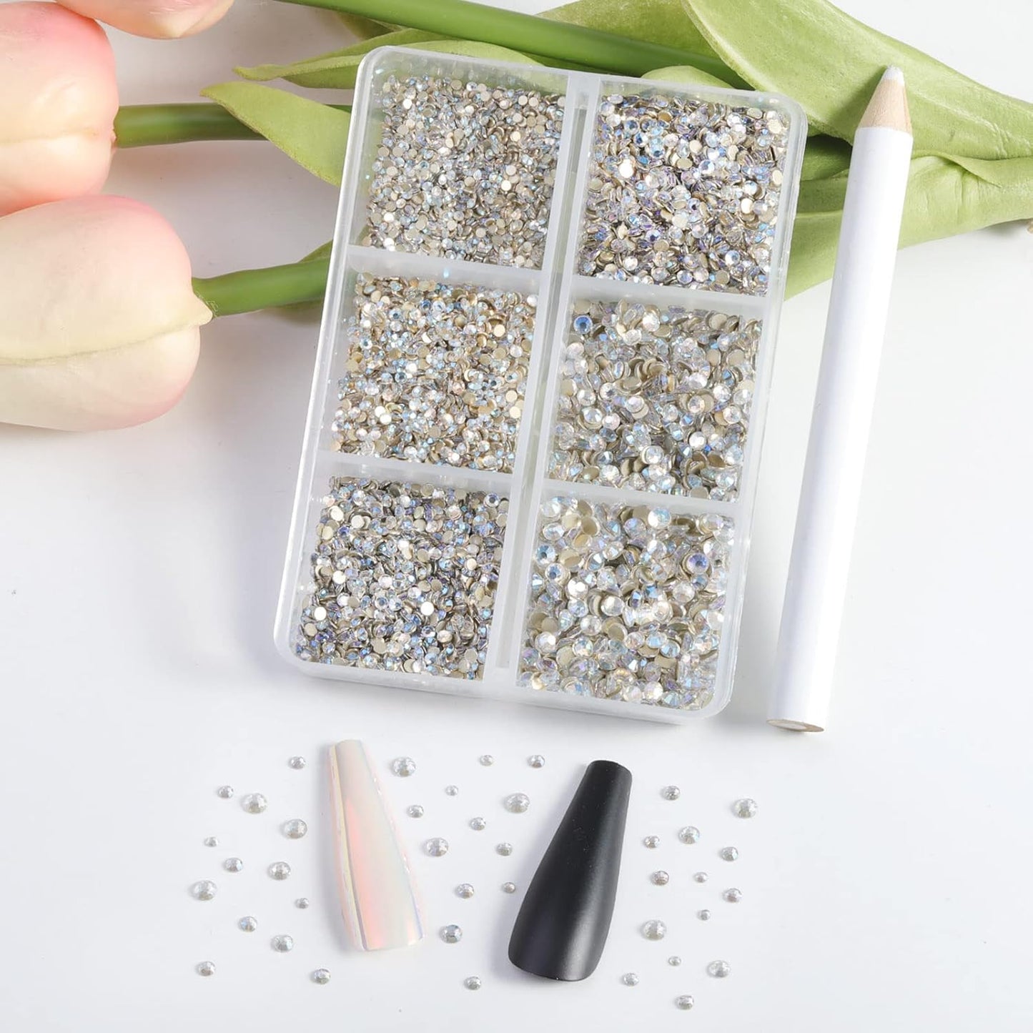 Beadsland 7200pcs Flatback Rhinestones,Glass Rhinestone Nail Gems Round Crystal Rhinestones for Crafts,Mixed 6 Sizes with Wax Pencil Kit, SS3-SS10,Blue Moonlight