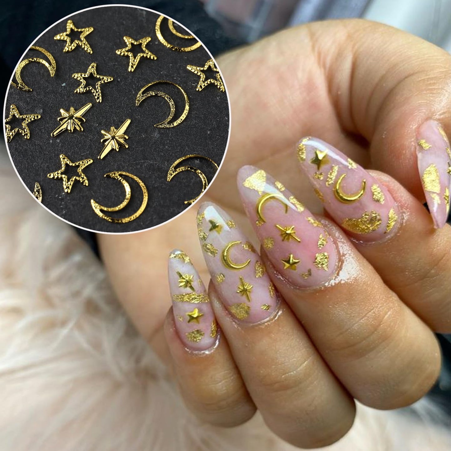 Star Nail Charm for Nails,3D Gold Silver Star Nail Art Charm 2Box Metal Five-Pointed Star Gold Silver Stars Moon Rivet Nail Accessories Metallic Studs Rhinestones Star Nail Jewelry Decor Manicure Kit