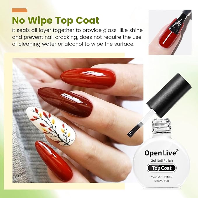 2 Bottle 10ml Gel Base Coat and Top Coat Set - No Wipe Quick Drying Long Lasting Glossy Gel Polish for Home DIY and Salon