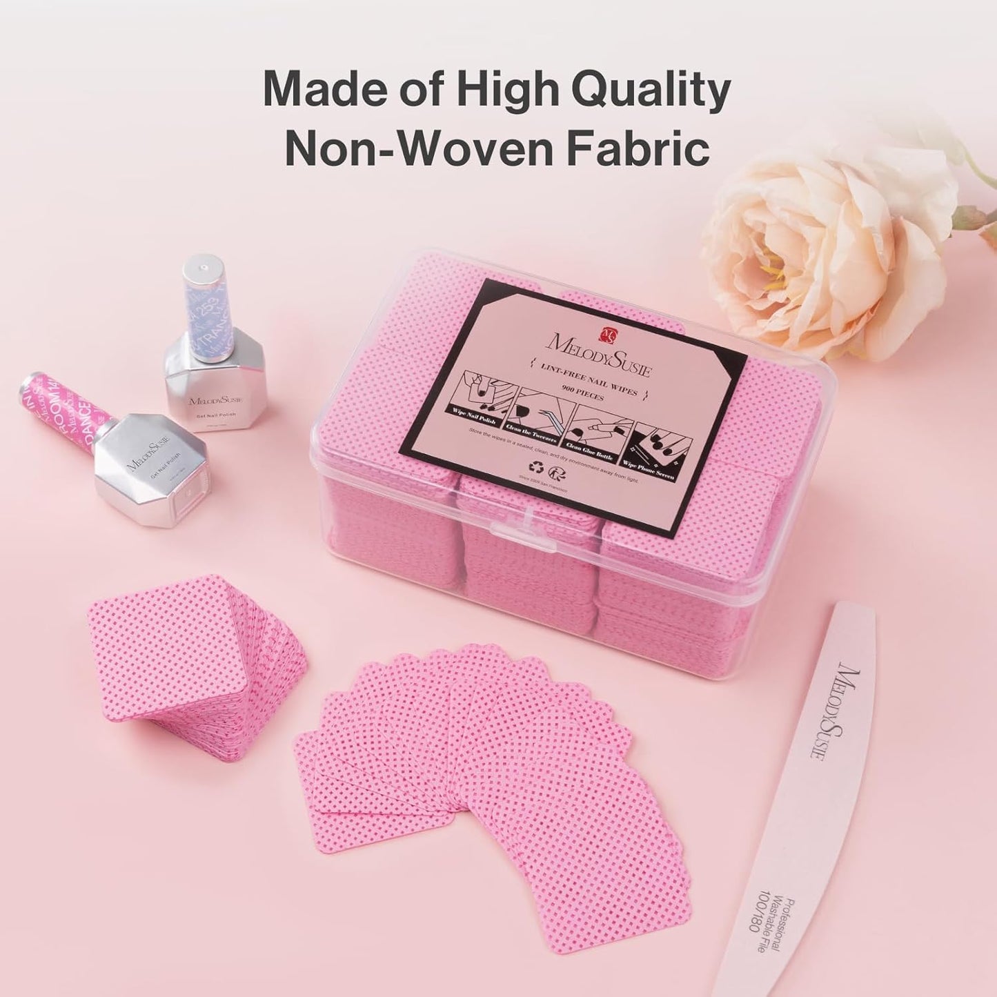 MelodySusie 900Pcs Lint Free Nail Wipes Super Absorbent Soft Non-Woven for Fingernail Polish Remover and Eyelash Extension Wipes for Nail Art