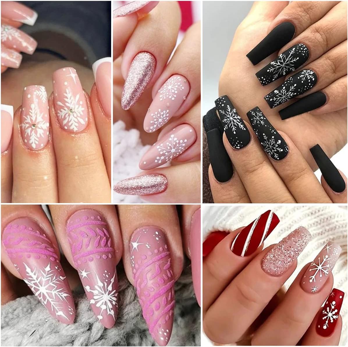8Sheets Snowflake Nail Art Stickers 3D Xmas Nail Decals White Glitter Snow Nail Design Cartoon Elk Snowflake Snowman Bell Reindeer Sticker Foil Manicure Winter New Year Christmas Nail Decoration