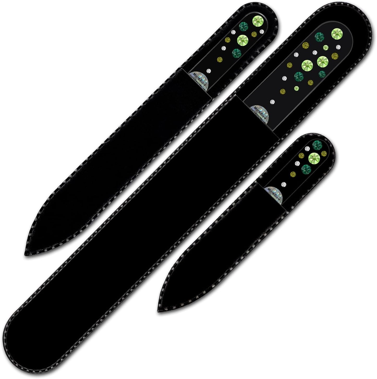 Mont Bleu Set of 3 Glass Nail Files hand decorated with crystals - Handmade - Czech Tempered Glass