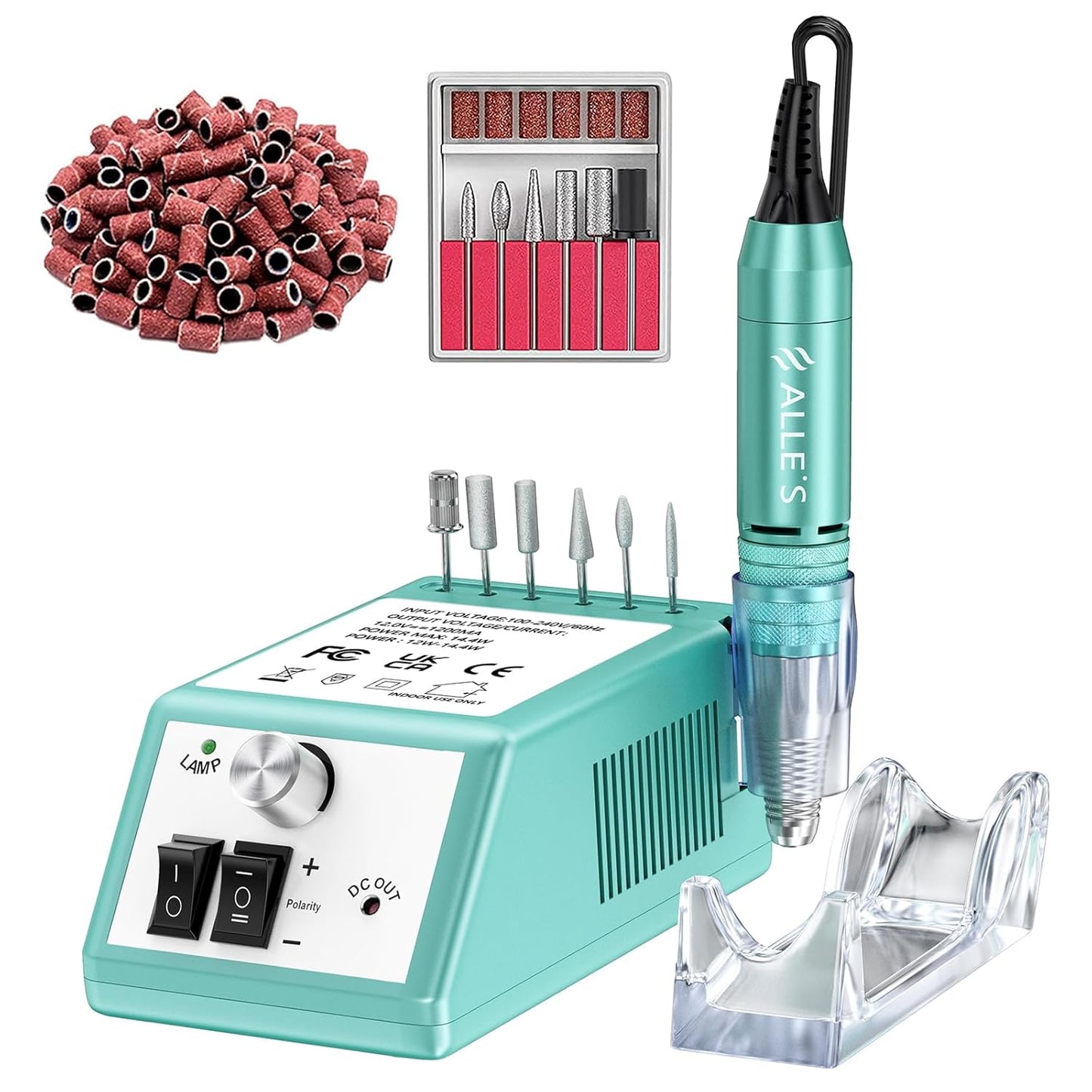 Professional Nail Drill Machine 30000 RPM Efile Electric Nail Filer Kit for Finger Toe Nails, Acrylic Gel Dip Nails, Manicure Pedicure Drill with 6Pcs Bits and 106Pcs Sanding Bands, Green