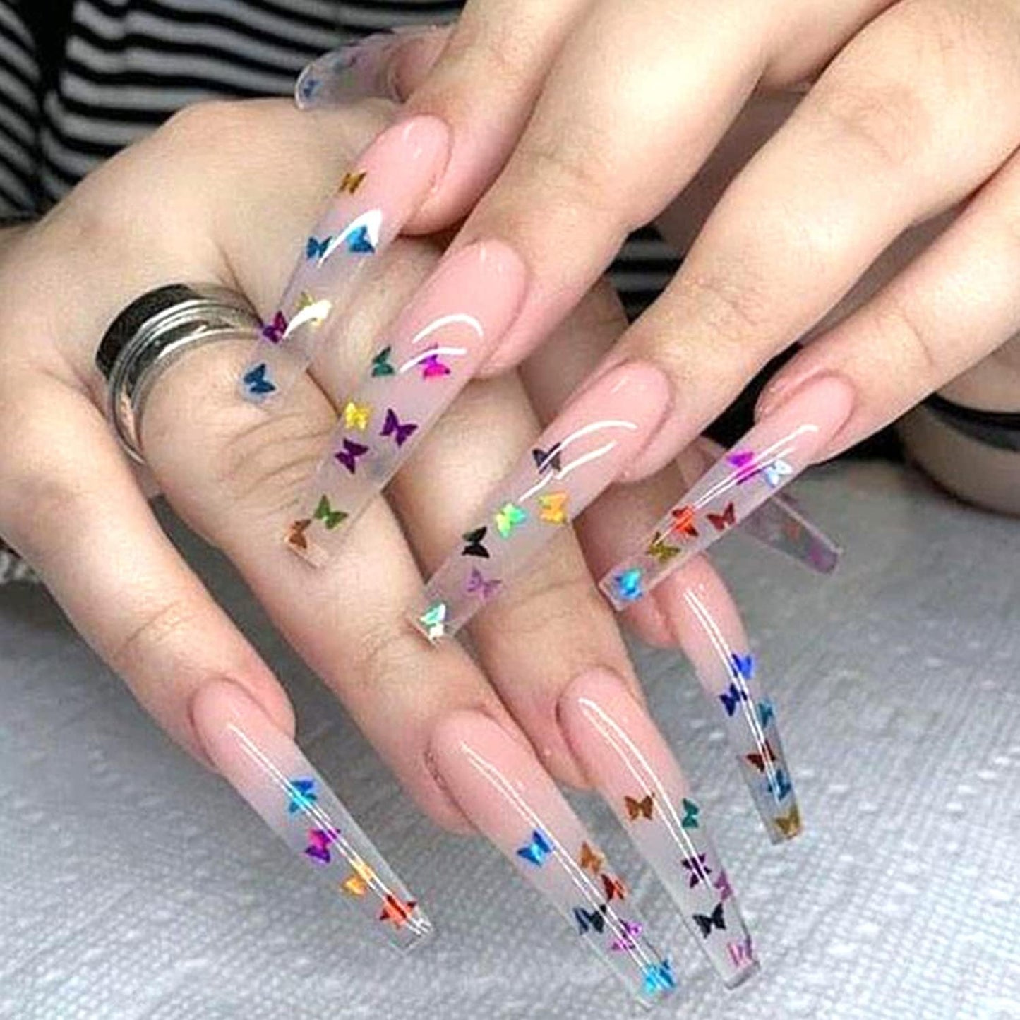 12 Colors Butterfly Nail Art Stickers Butterflies Nail Glitter Sequins 3D Art Accessories Butterfly Shape Flakes Powder Holographic Gold Red Pink Butterflies Sequins Design Acrylic Nails Supply Kit