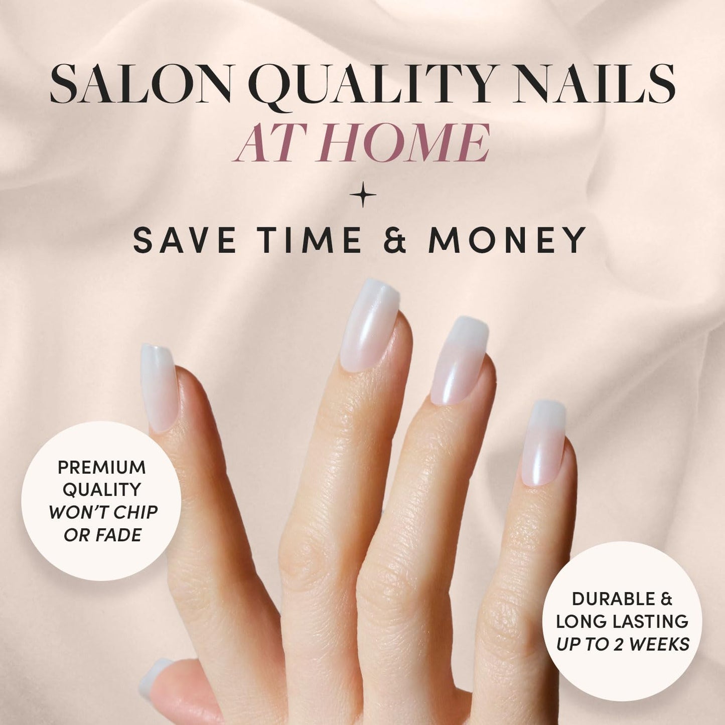Glamnetic Press On Nails - Bailey | Medium Square Fake Nails, Sheer White Glazed, Salon Quality | 15 Sizes - 30 Nail Kit Wtih Glue