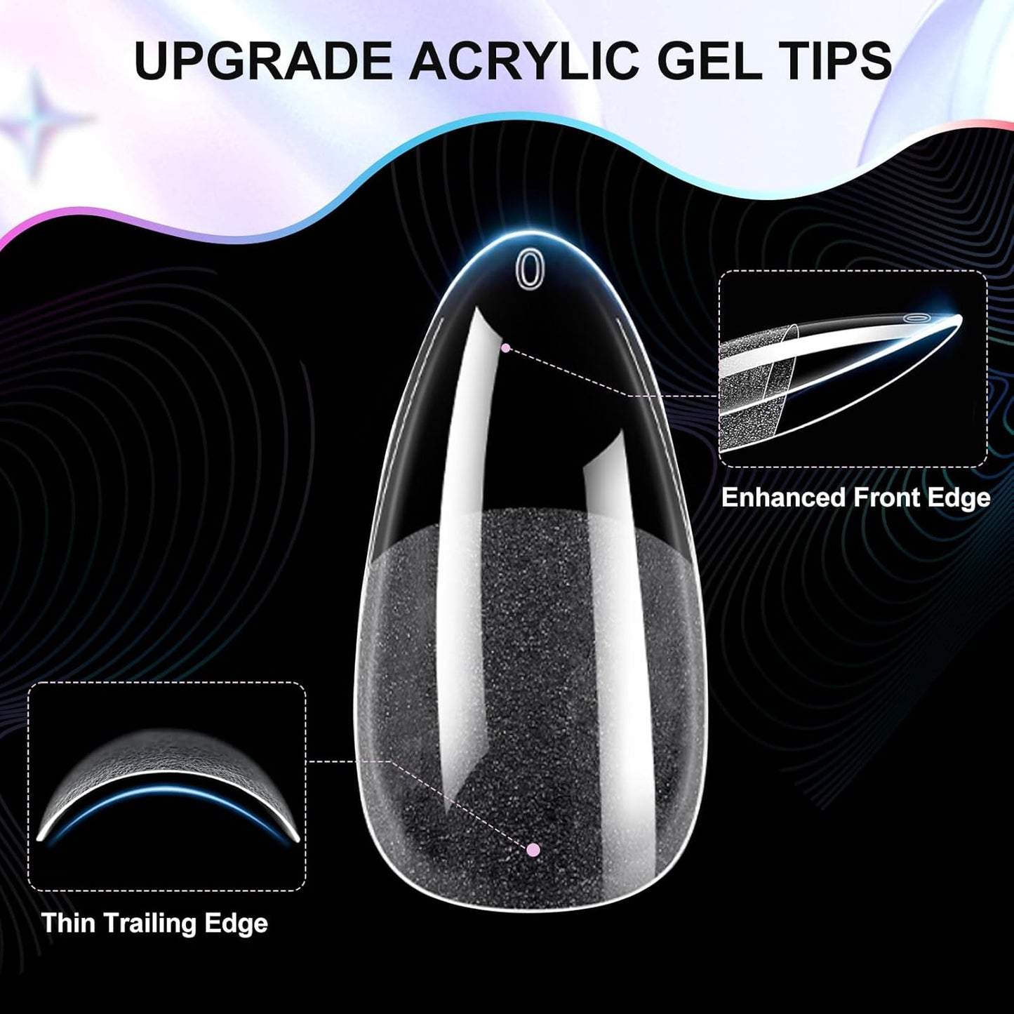 Medium Almond Nail Tips Soft Gel Nail Tips 240Pcs Pre-Shaped Pointed Almond Nails Half Matte Full Cover Acrylic Clear Fake Nails Tips for Extension Nail Art DIY Manicure Salon 12 Sizes
