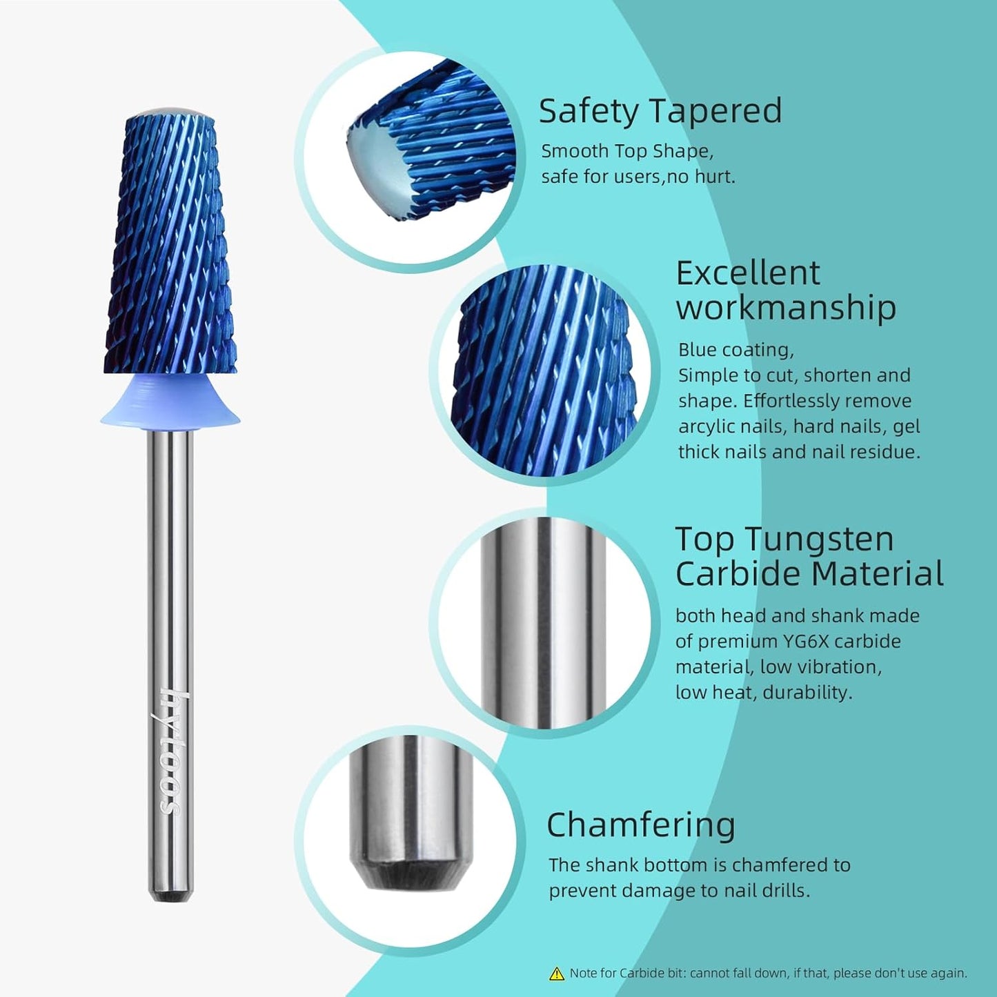 Safety Tapered Nail Drill Bits, Medium Blue Nano Smooth Top Barrel Nail Bit, 3/32 Two-way Carbide Drill Bits for Nails, Electric Drills Files Accessories Removal Manicure Gel