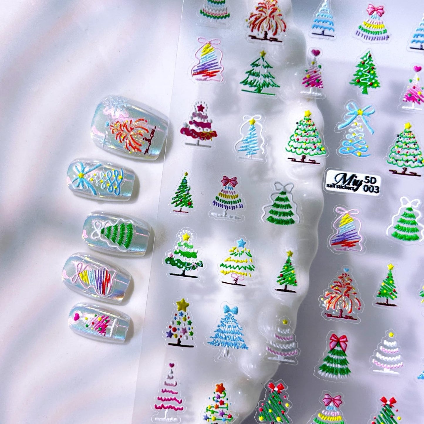 Christmas Nail Stickers 5D Embossed Christmas Lights Tree Nail Art Stickers Xmas Snowflake Nail Decals Self-Adhesive Penguin Design Sticker Holiday Nail Decoration for Women Manicure Accessories 4Pcs