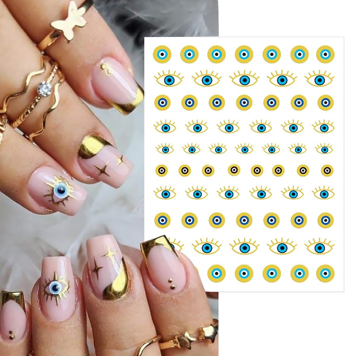 6 Sheets Halloween Eye Nail Art Stickers 3D Self Adhesive Gold Silver Nail Stickers Gothic Eye Nail Decals Star Sun Nail Art Supplies Halloween Holiday Nails Supply for Women DIY Manicure Kit