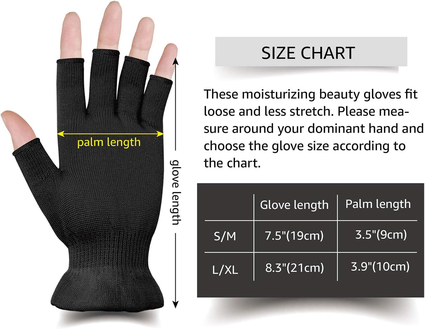 MIG4U Fingerless Moisturizing Gloves, Half Finger Touchscreen Beauty Glove for Eczema, SPA, Dry Hands, Skin Treatment, Summer Sun UV Protection (L/XL, Black-1 Pair)
