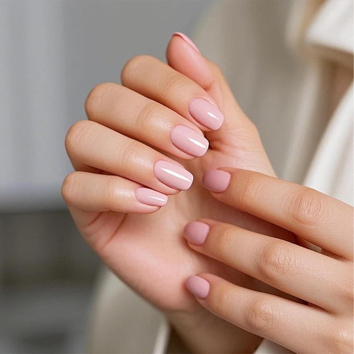 Semi Cured Gel Nail Strips-Salon Shine at Home,Easy Application and Removal,18 Size Press On Nails Kit with Nail File,Works with Any UV/LED Lamps(Bare Pink)