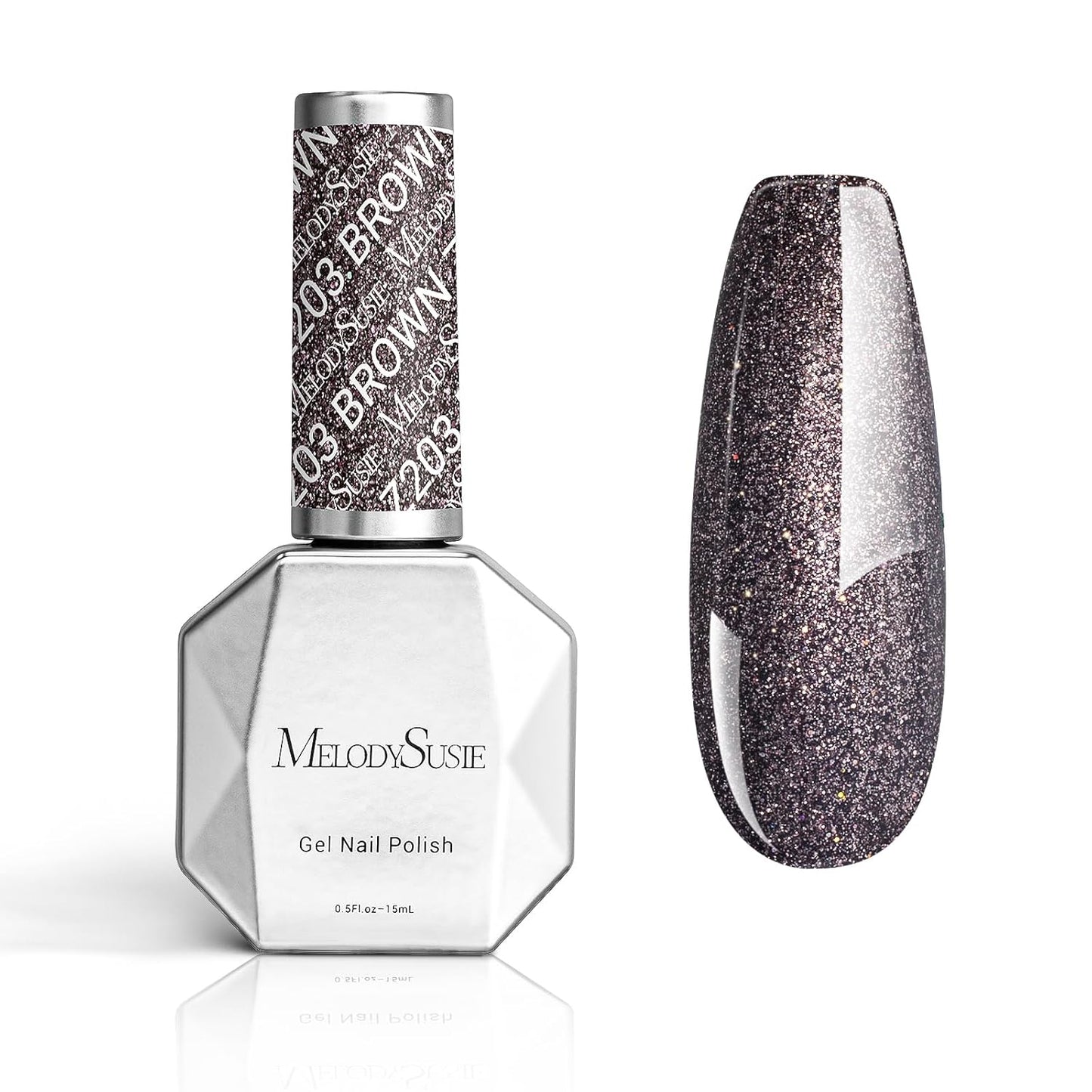 MelodySusie Brown Glitter Gel Nail Polish,0.5fl oz Sparkle Brown Soak Off UV LED Glitter Gel Polish Gift for Women Nail Art Manicure Salon DIY Nail Design Decoration at Home-z203