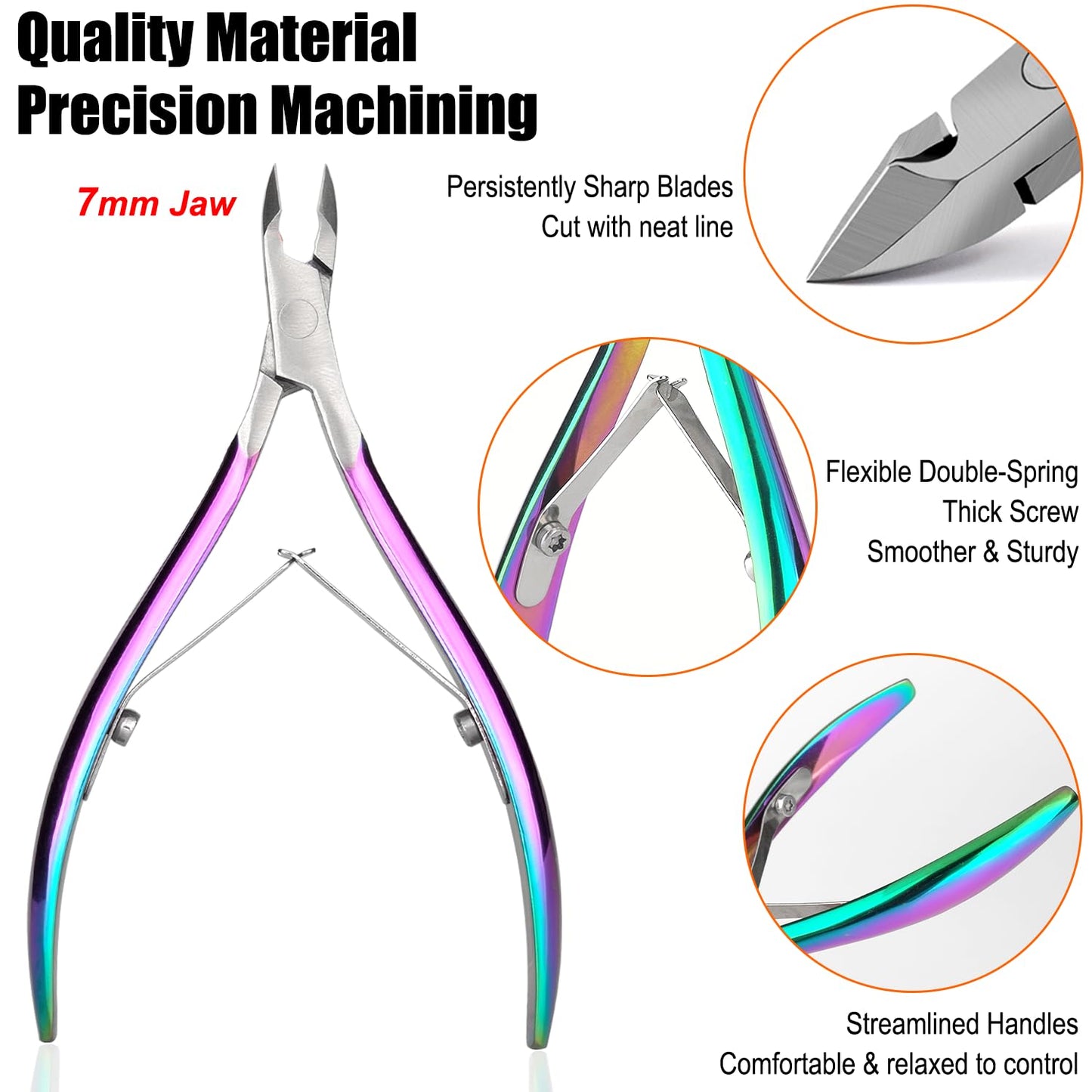LePinko Professional Cuticle Trimmer with Cuticle Pusher, Super Labor-saving Dead Skin Nippers, Sharp Hangnail Remover for Fingernail Toenail, Pedicure Manicure Nail Care Tool for Women Men, 7mm Jaw