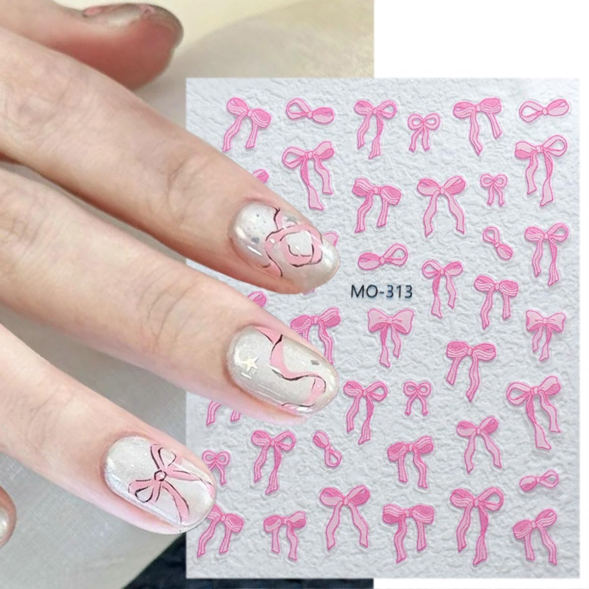3 Sheets Embossed Bow Nail Decals for Nail Art Pink White Bows Nail Stickers Cute Bow Ribbon Nail Designs Supplies 5D Self-Adhesive Bow-Knot Nail Art Stickers for Women Girls Manicure Decor
