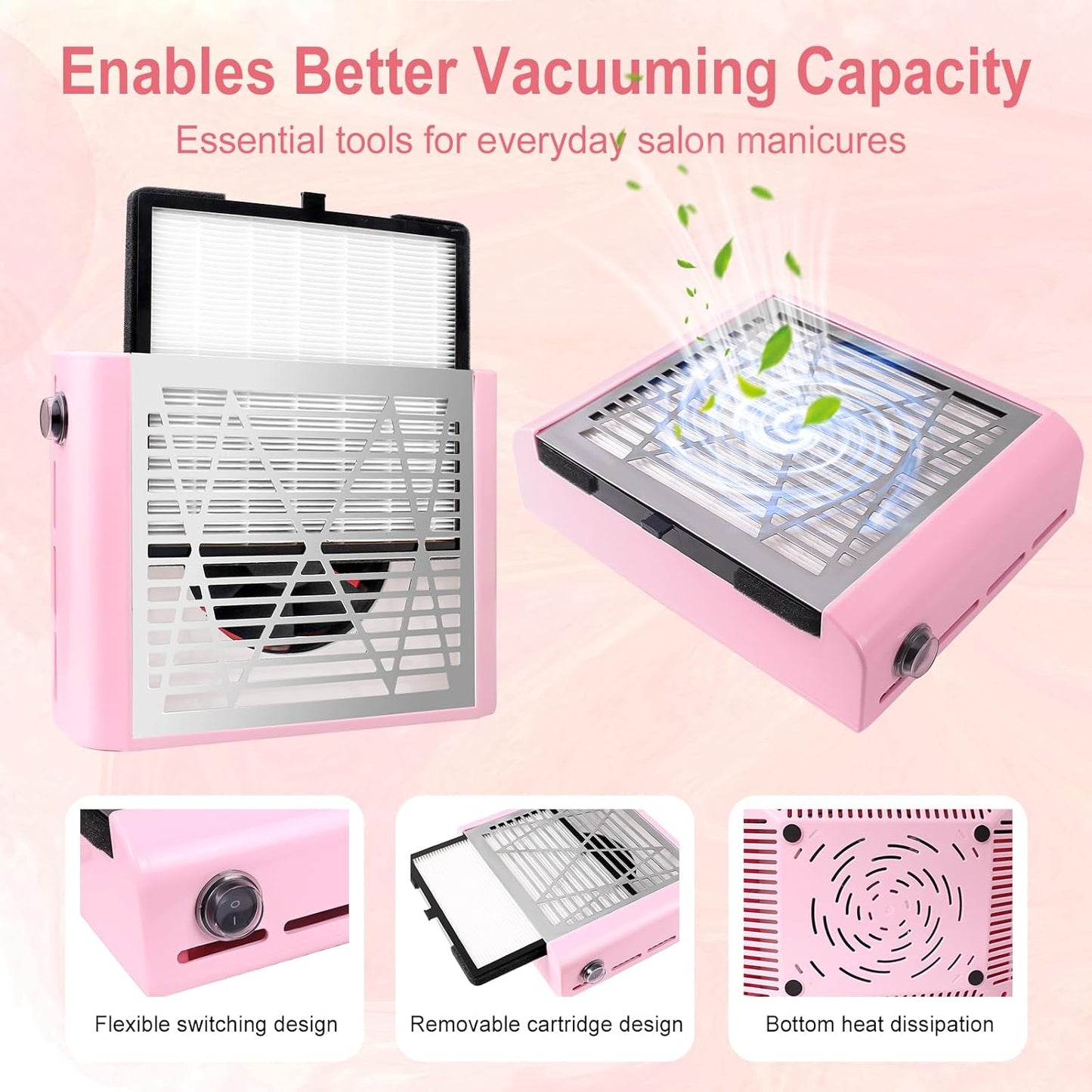 Acrylic nail kit with dust collector for nail tech - Pink nail dust collector & Drill with Reusable Filter and Brush (Pink)