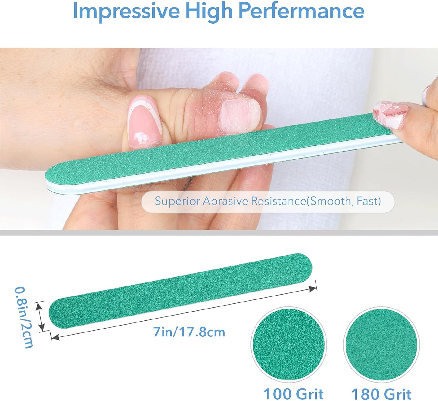 Nail File, 50 PCS Fingernail Files 7" Long 100/180 Grit Emery Boards for Nails - Professional Nail Files Washable for Acrylic, Gel, Dip Powder, and Poly Gel Nail - Medium/Fine