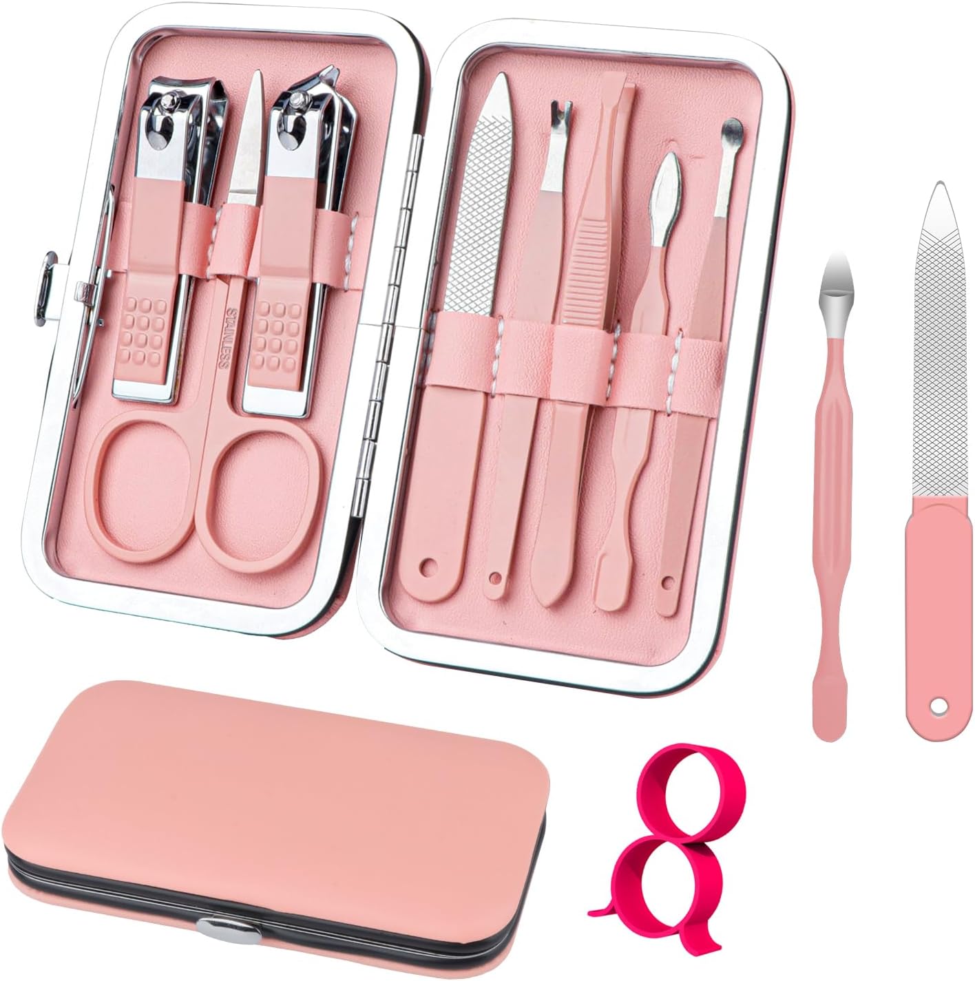 Manicure Set 8 in 1 Nail Clipper Set,RedFlow Nail Clippers,Fingernail & Toenail Clippers,Manicure Tools,Pedicure Tools,Suitable for Travel Manicure Kit,Nail Set Kit with Everything Profe (Pink)