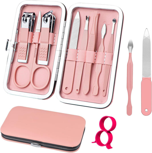 Manicure Set 8 in 1 Nail Clipper Set,RedFlow Nail Clippers,Fingernail & Toenail Clippers,Manicure Tools,Pedicure Tools,Suitable for Travel Manicure Kit,Nail Set Kit with Everything Profe (Pink)
