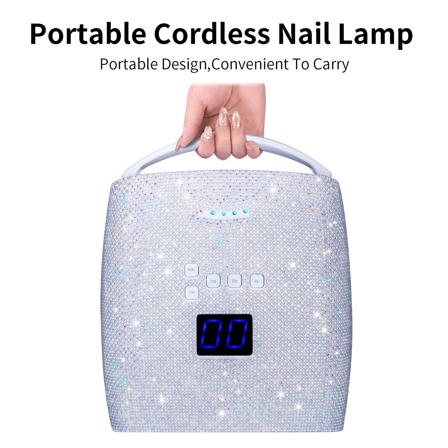 48W Cordless UV LED Nail Lamp,Rechargeable Gel Nail Dryer with Handle Nail Art Manicure Tools for Home and Salon (Pearl Diamond)