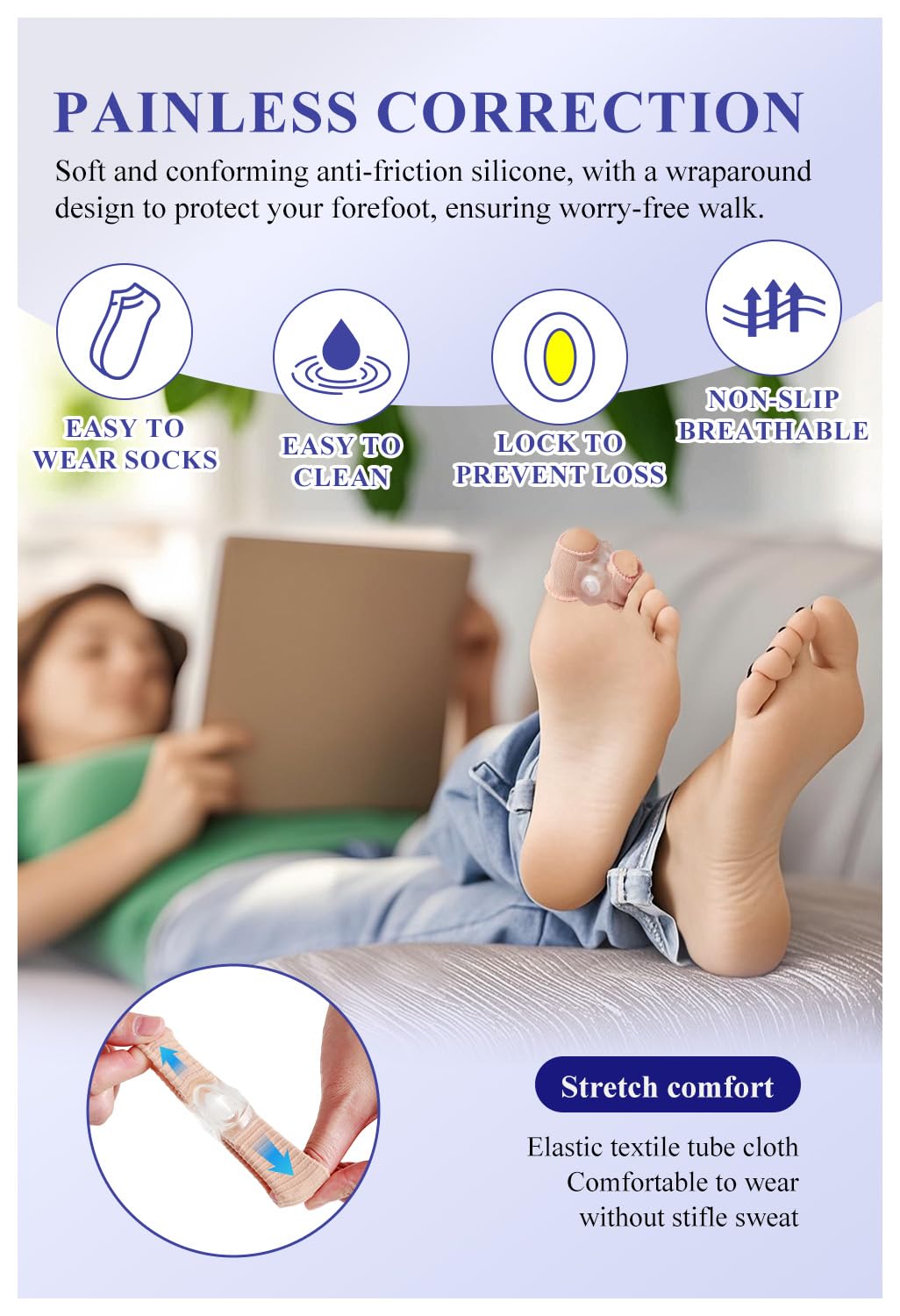 Adjustable Toe Separators For Women Men Big Toe, Bunion Corrector Spacers Relief Big Toe, Gel Straightener For Hammer Overlapping