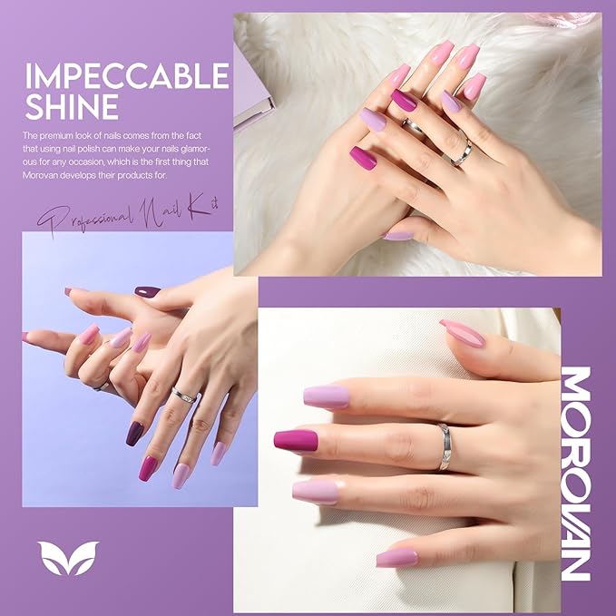 Morovan Nail Polish Set Fingernail: Lilac Light Purple Quick Dry Nail Polish Kit 0.25oz Lavender Regular Pack Glossy Halloween Finger Nail Gifts for Women Girls