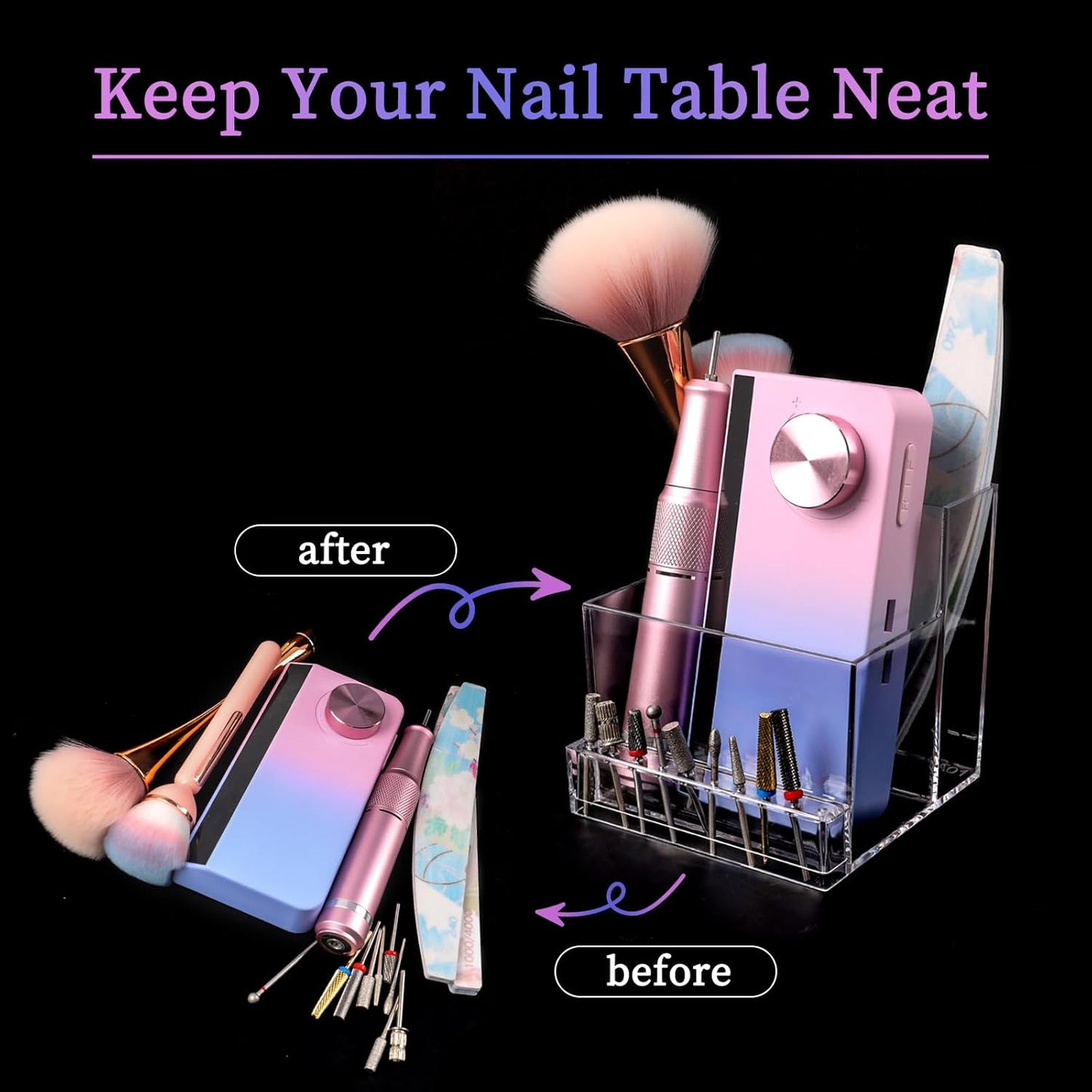 ANGNYA Nail Drill Bit Storage Box, Transparent 10-Hole Holder, Plastic Tool Organizer for Nail Tech Supplies