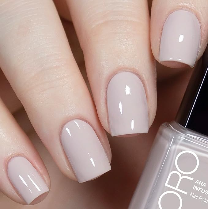 roro AHA Infused 21+ Free Nail Polish - Chip-Resistant High-Impact Nail Color Lacquer Made in the USA, Vegan/Cruelty-Free, Gluten-Free, Toasted Almonds, Nude Beige, .4Fl Oz/12mL