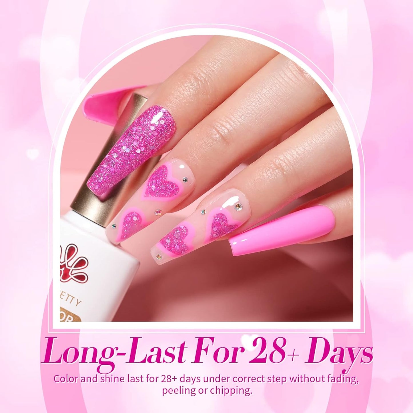 Born Pretty Neon Hot Pink Gel Nail Polish,Halloween Pink Ghost,Natural Soft Light to Dark Glitter Sparkle Gel Polish Soak Off U v LED Nail Art Manicue Kit DIY at Home or Manicure Salon 6PCS