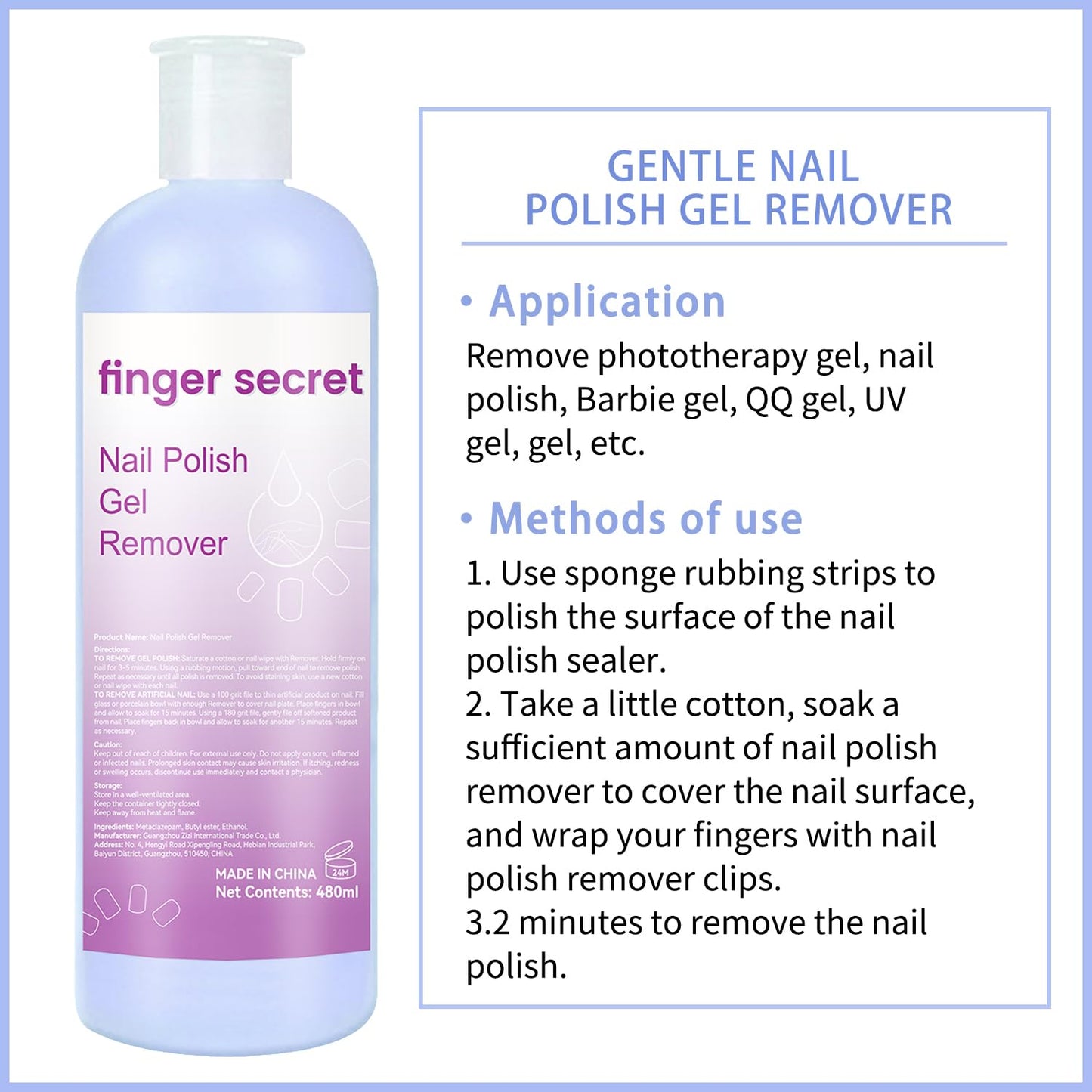 Nail Remover Gel Polish,finger secret Nail Polish Gel Remover 480ML,Gel Polish Remover for Nails,Professional Gel Nail Polish Remover Liquid Quickly & Easily & Effectively Remove Polish Gel