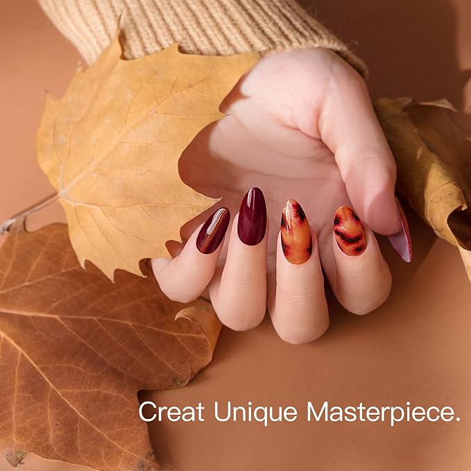 Beetles Fall Gel Polish Set - Burnt Orange Gel Polish Autumn Leaves Collection, Brown Burgundy Glitter Black Colors Nail Art Soak Off Uv LED Nail Kit Minicure DIY Home Halloween Gifts for Women