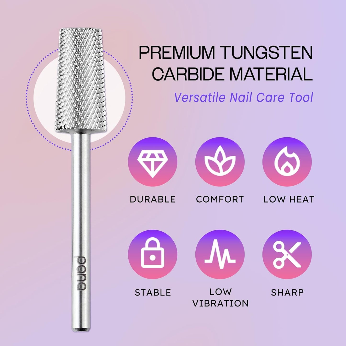 PANA Tapered Barrel Carbide 3/32" Shank Size - (Silver, Extra Fine Grit) - Fast remove Acrylic or Hard Gel Nail Drill Bit for Manicure Pedicure Salon Professional or Beginner
