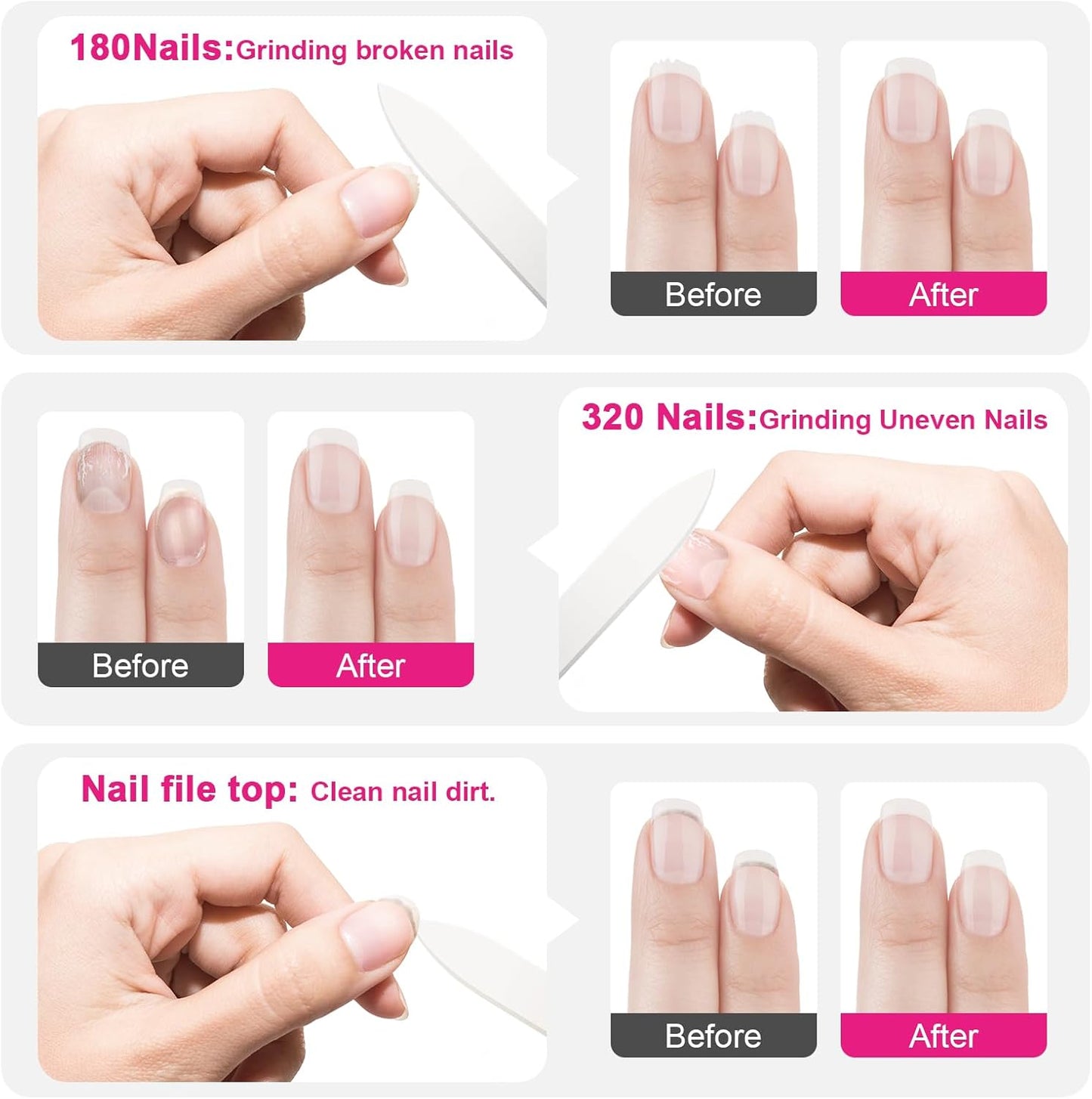 Glass Nail Files for Natural Nails，1pcs Double Sided 180/320 Crystal Nail Filer with Case,Professional Fingernail Files for Women Girls Gifts (Rose Gold)