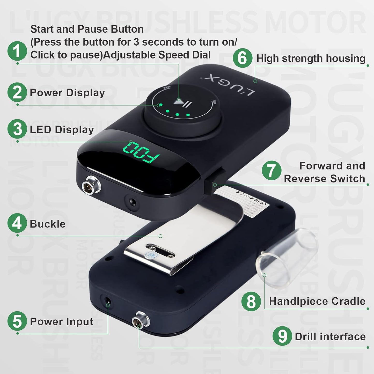 L'UGX Nail Drill 35000RPM Professional Brushless Electric Machine, Rechargeable Cordless Nail Efile for Acrylic Gel Nails, 8Pcs Nail Drill Bits, Low Noise Low Vibration