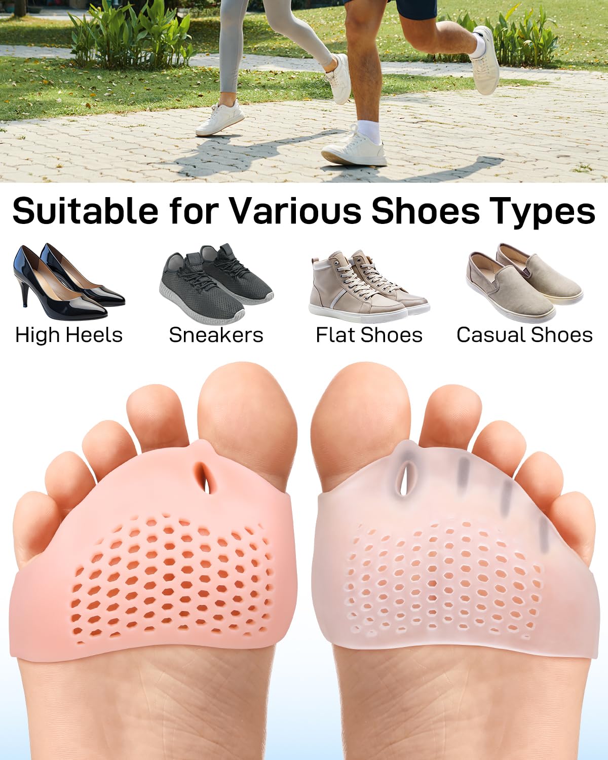 4 Pairs Silicone Toe Spacers Separators for Women Men Bunion Corrector, Hammertoe Straightener, Breathable Metatarsal Foot Support Pads Toe Cushions for Pain Relief (Beige and Clear)