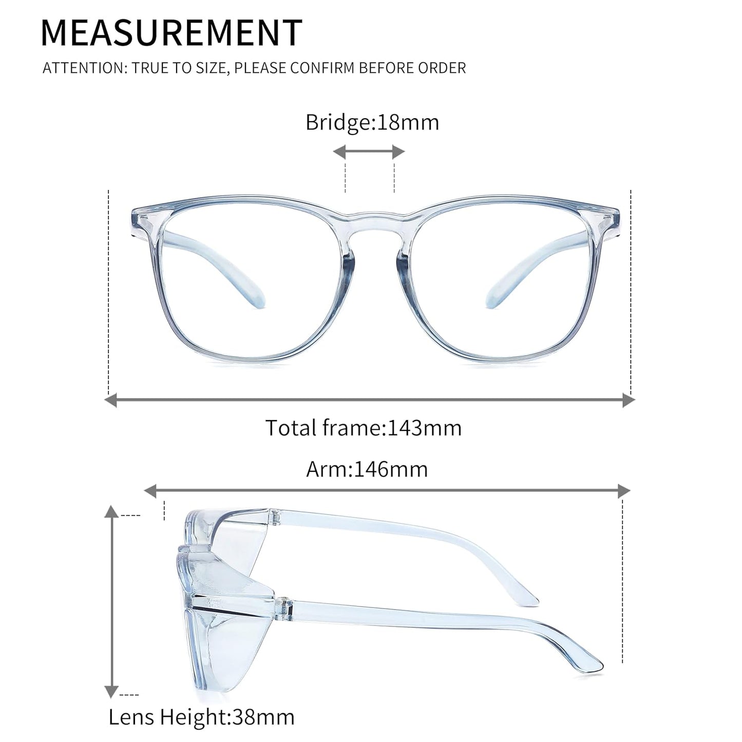 Alsenor Safety Glasses Anti Fog Goggles Protective Eyewear Blue Light Blocking Anti Dust UV Protection Glasses For Men Women (Sky-Blue)