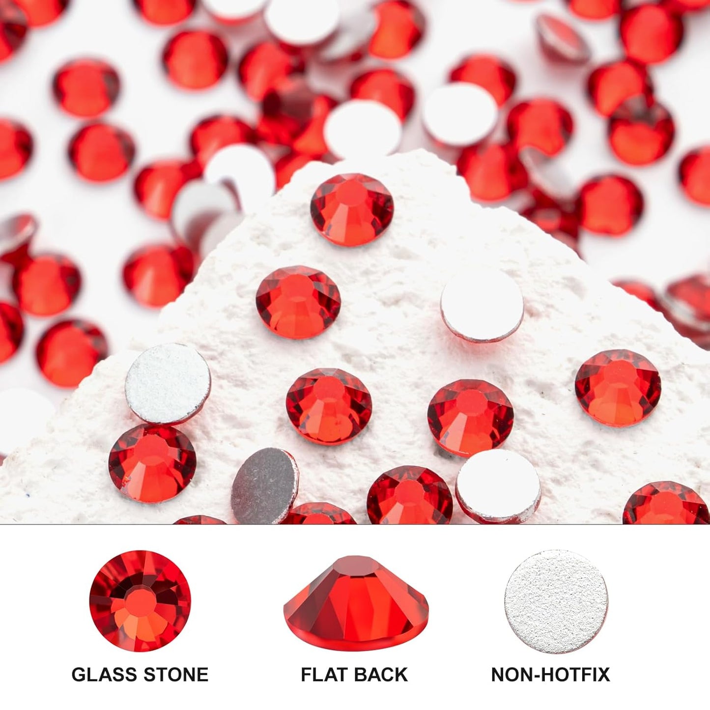 Novani 3000 Pieces Flatback Rhinestones Glass Round Gems Red Crystals for Nail Art DIY Crafts Clothes Shoes,SS8,2.3-2.5mm
