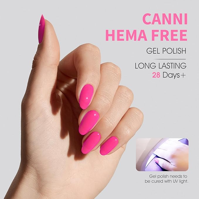 CANNI Pink Gel Nail Polish, 1Pcs Hot Pink Gel Polish Pastel Neon Bright Pink Purple Color High Gloss Soak Off U V Nail Manicure Salon DIY
