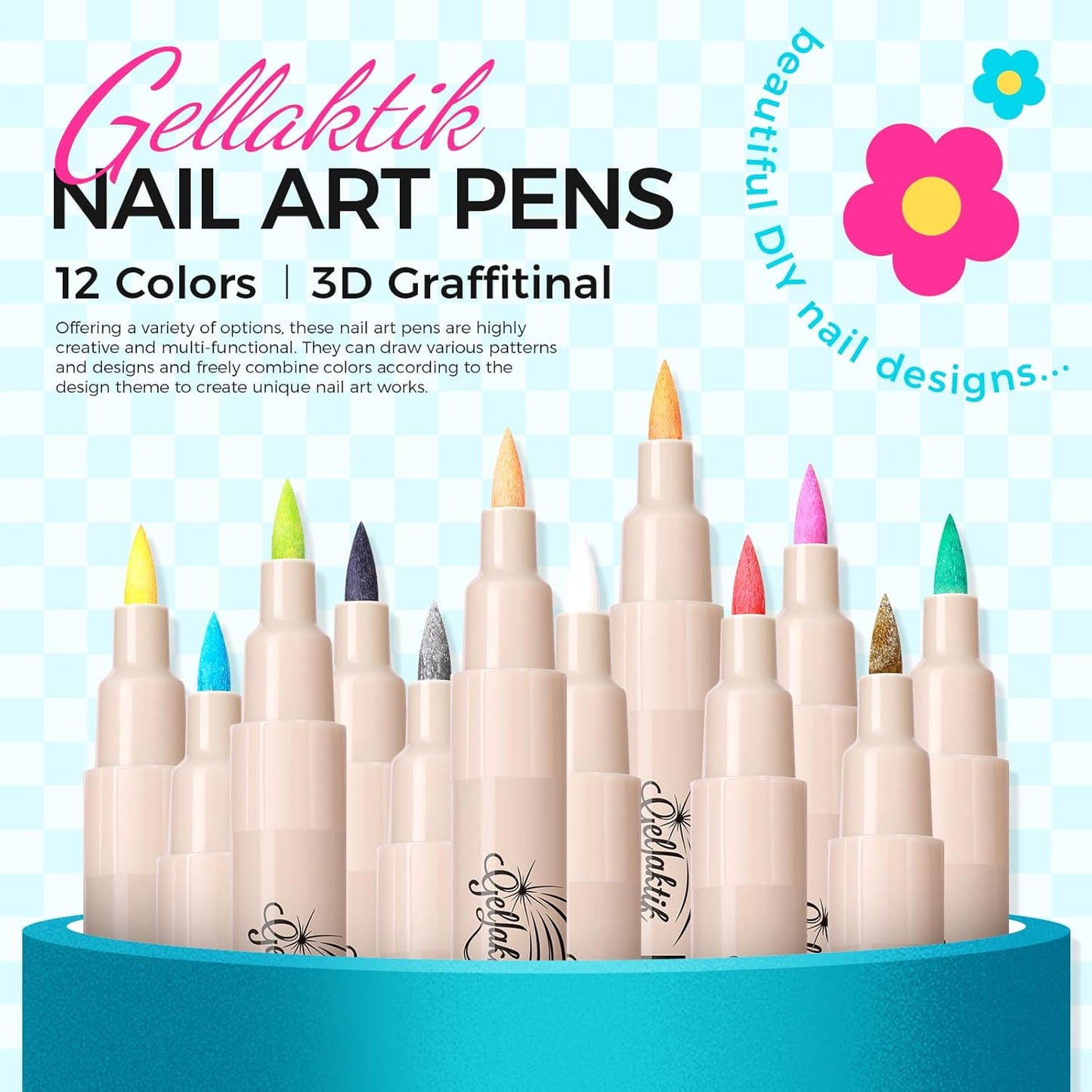12 Colors Nail Art Pens Set, 3D Nail Polish Pens 0.7mm, Quick-Drying&Waterproof Acrylic Paint Markers, Dotting Liner for DIY Nail Design, Home & Salon Manicure Tools, Ideal for Christmas, Halloween