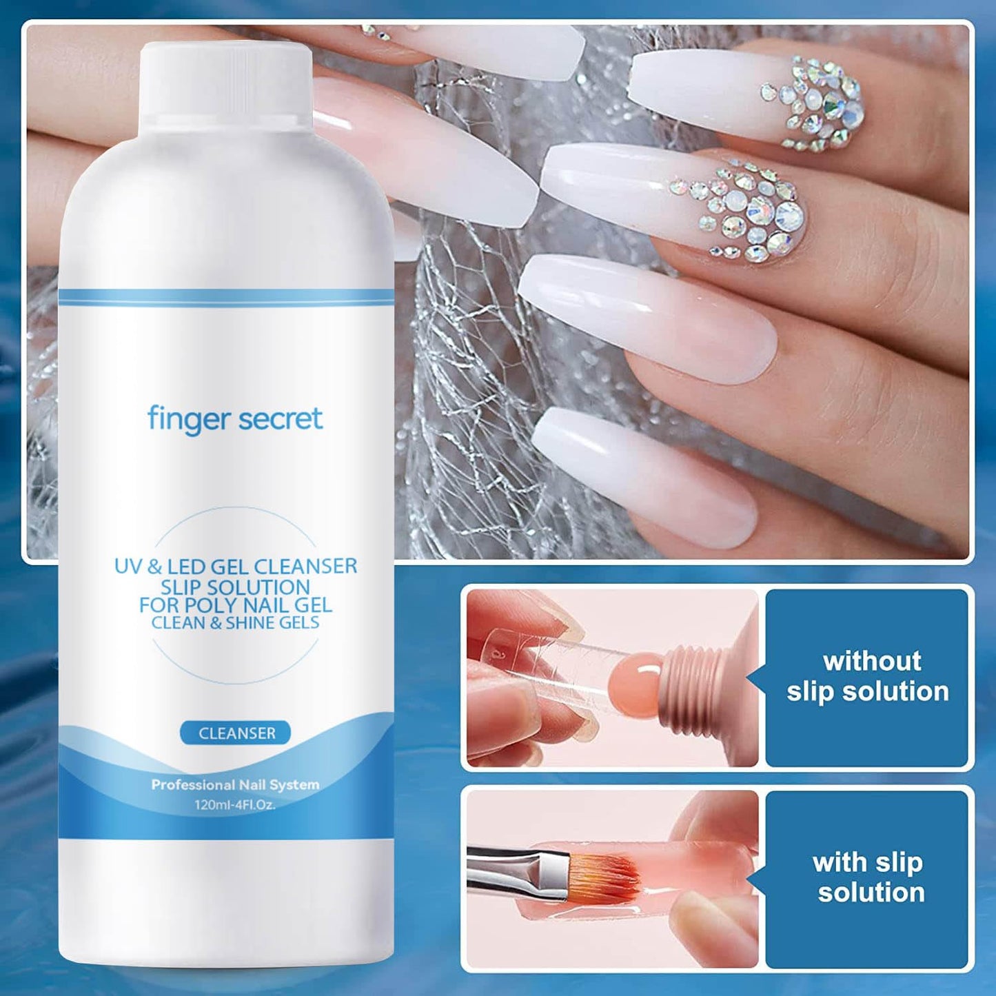 Slip Solution For Poly Nail Gel 4oz With Dual-Ended Brush Poly Gel Nail Kit Professional Gel Cleanser for UV & LED Gels.Ideal for Nails DIY Beginners