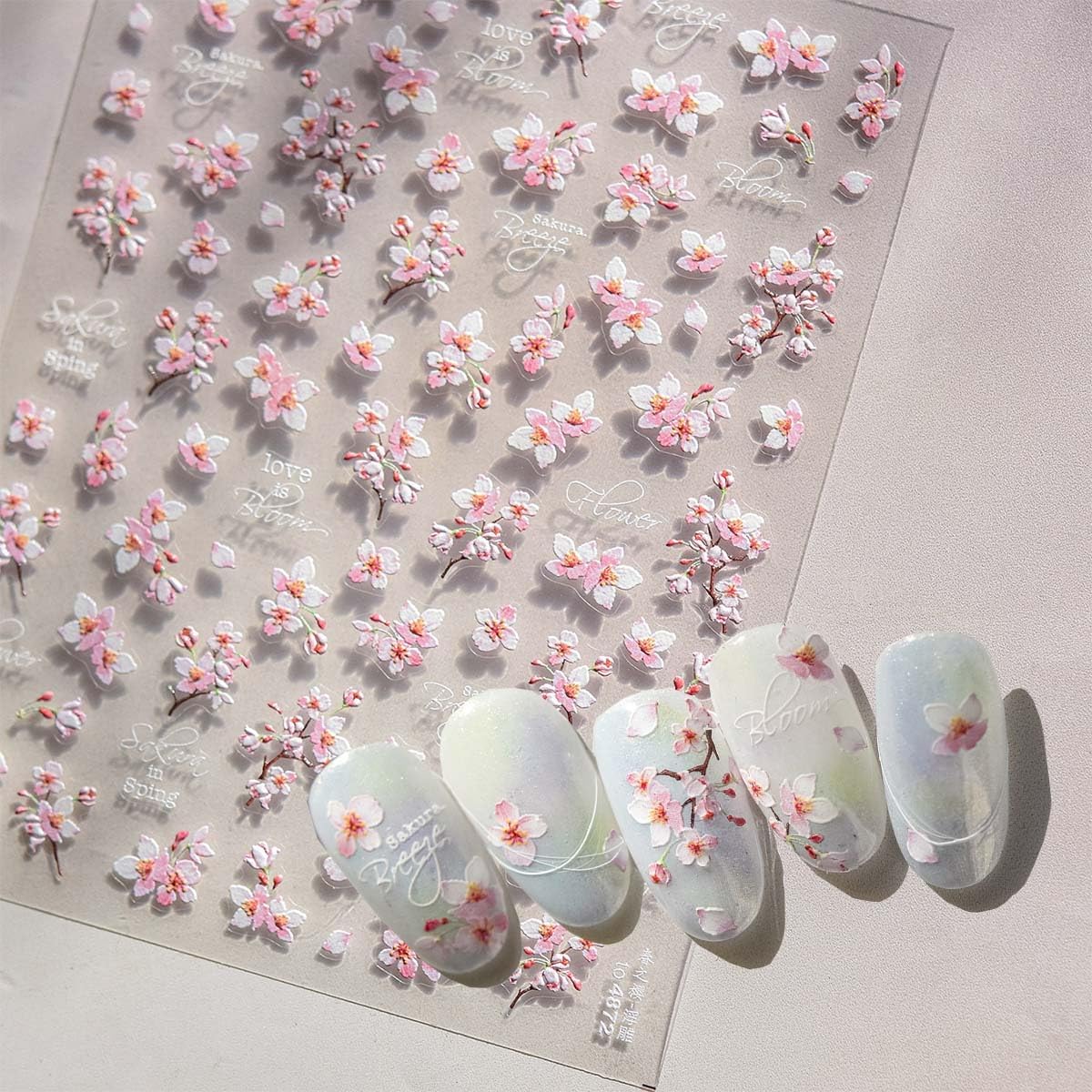 5D Embossed Flower Nail Art Stickers Cherry Blossoms Nails Decals White Pink Sakura Floral Nail Stickers Spring Summer Nails Design Flower Supplies for Women DIY Manicure Decoration Accessories 1Pcs