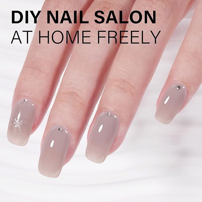 AILLSA Nude Gel Polish Edinburgh Grey Translucent Gel Nail Polish Light Color Jelly Gel Polish Long Lasting Warm Gray Neutral Nails Soak Off U V Gel for Nail Art at Home Valentine Gift 0.51 Oz GB132