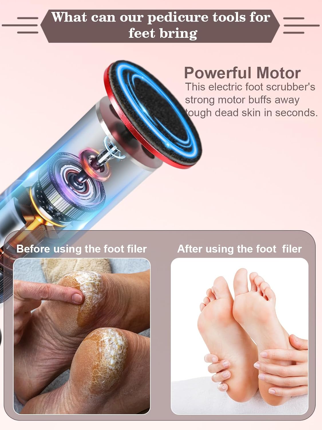 Electric Foot Callus Remover,MOWLIE Electric Foot Care Tools with Speed Controller and 60pcs Replacement Sandpaper Disk for Men Women Dead Dry Crack Skin Calluses(red)