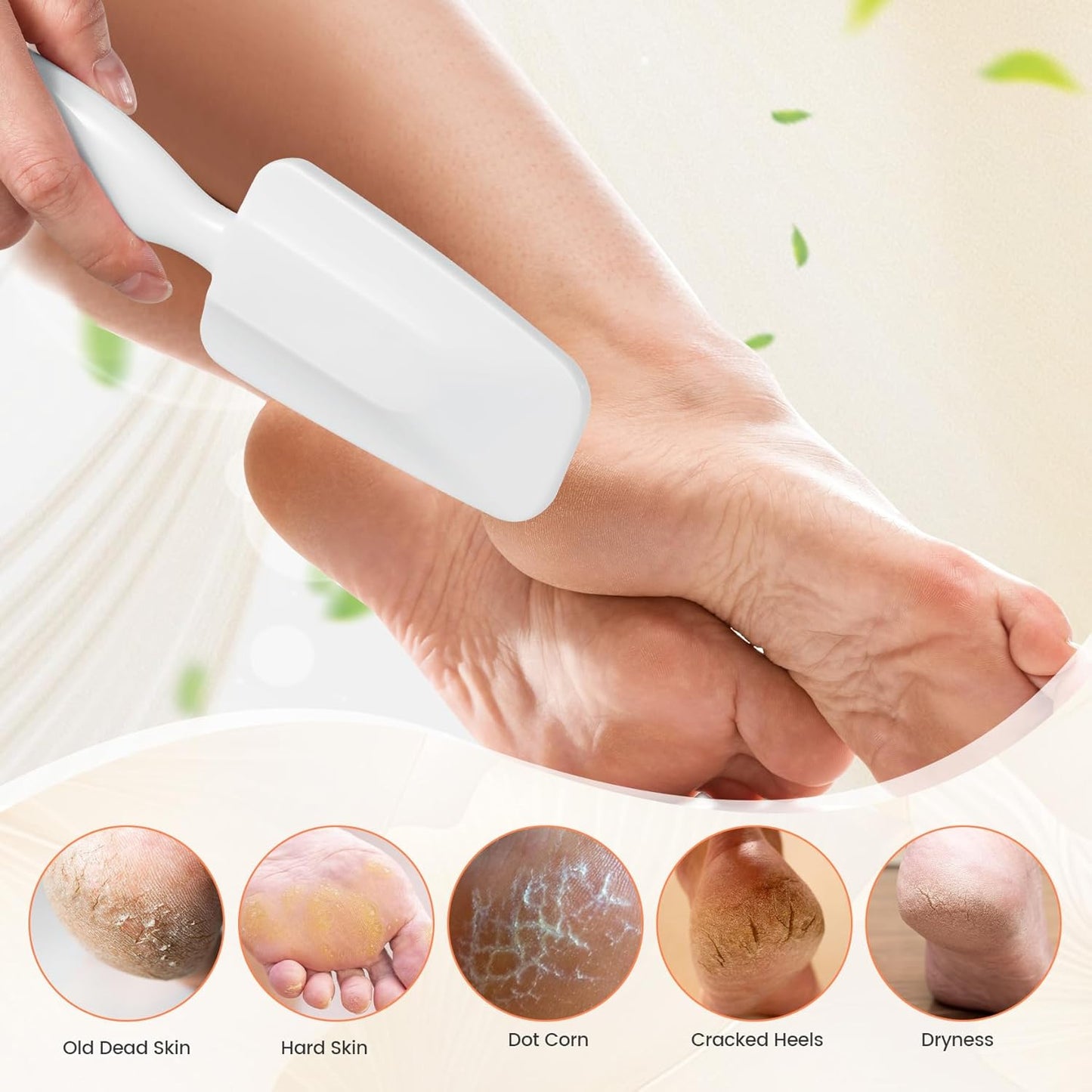 BEZOX Long Handle Glass Foot File Callus Remover, Foot Scrubber for Dead Skin, Cracked Heel Foot Scraper - White