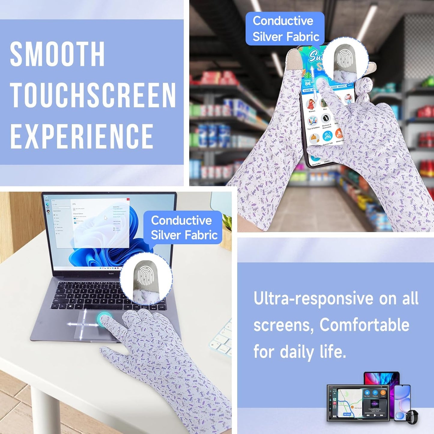 HandLove Premium 100% Cotton Gloves | Moisturizing Gloves for Dry Hands & Eczema | Overnight Sleeping Gloves, Eczema Gloves | Touchscreen | Extended Wrist White Gloves with Lavender Speckles, 2 Pairs