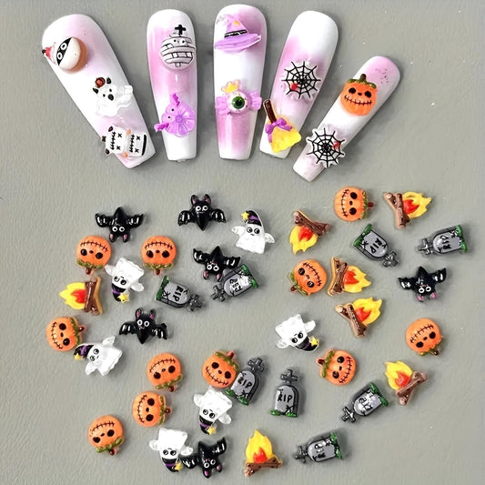 56Pcs Halloween Nail Charms 3D Resin Halloween Nail Art Charms Pumpkin Hat Bat Spider Web Nail Art Supplies for Acrylic Nails Halloween Nail Art Accessories for Women and Girls