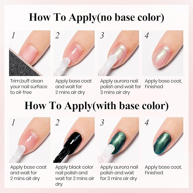 Quick Dry Nail Polish - Mermaid Shimmer Nail Lacquer Pearl White, Green Aurora Effect, Air Dry Fast Fingernail And Toenail Polish, 12ML