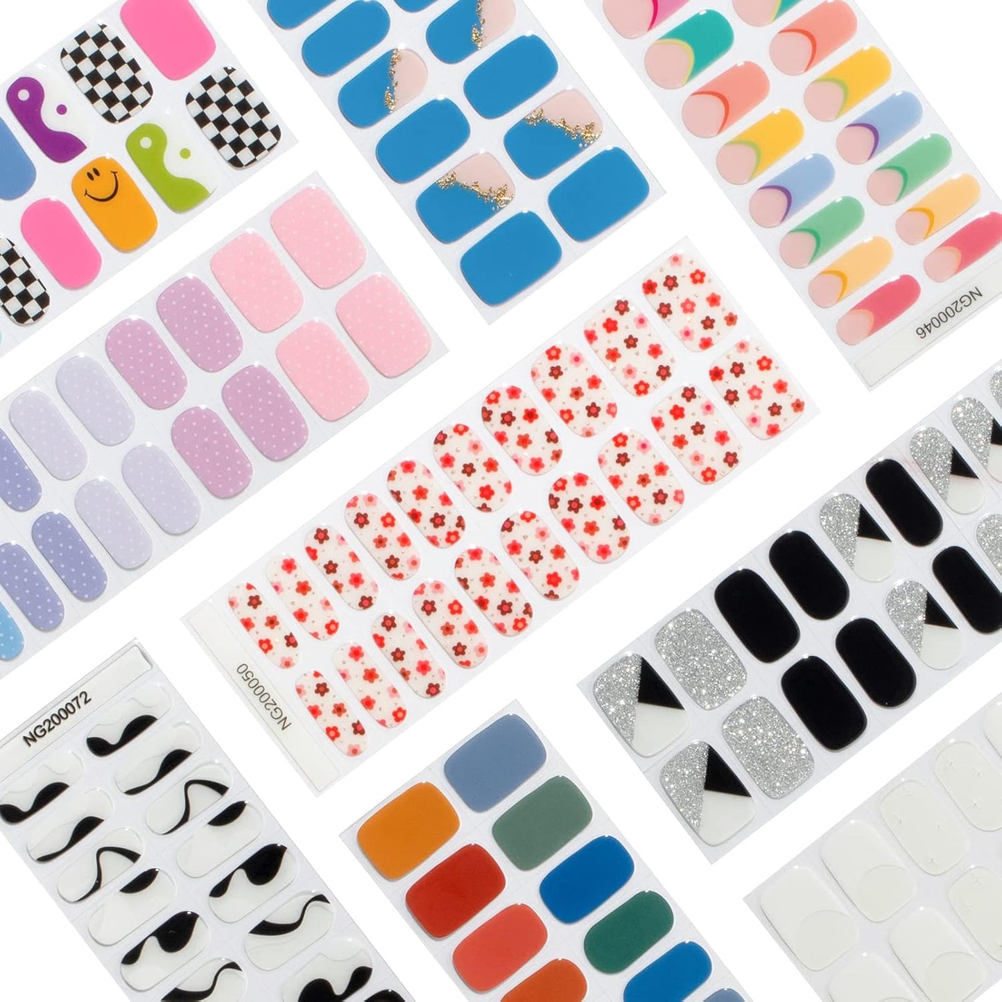 MOMSON Semi Cured Gel Nail Strips - 20 Real Gel Nail Polish Stickers/Full Nail Wraps - Art Manicure Kits for DIY at Home, Salon-Quality, Easy to Apply & Remove (Small Flowers, Orange, Red)