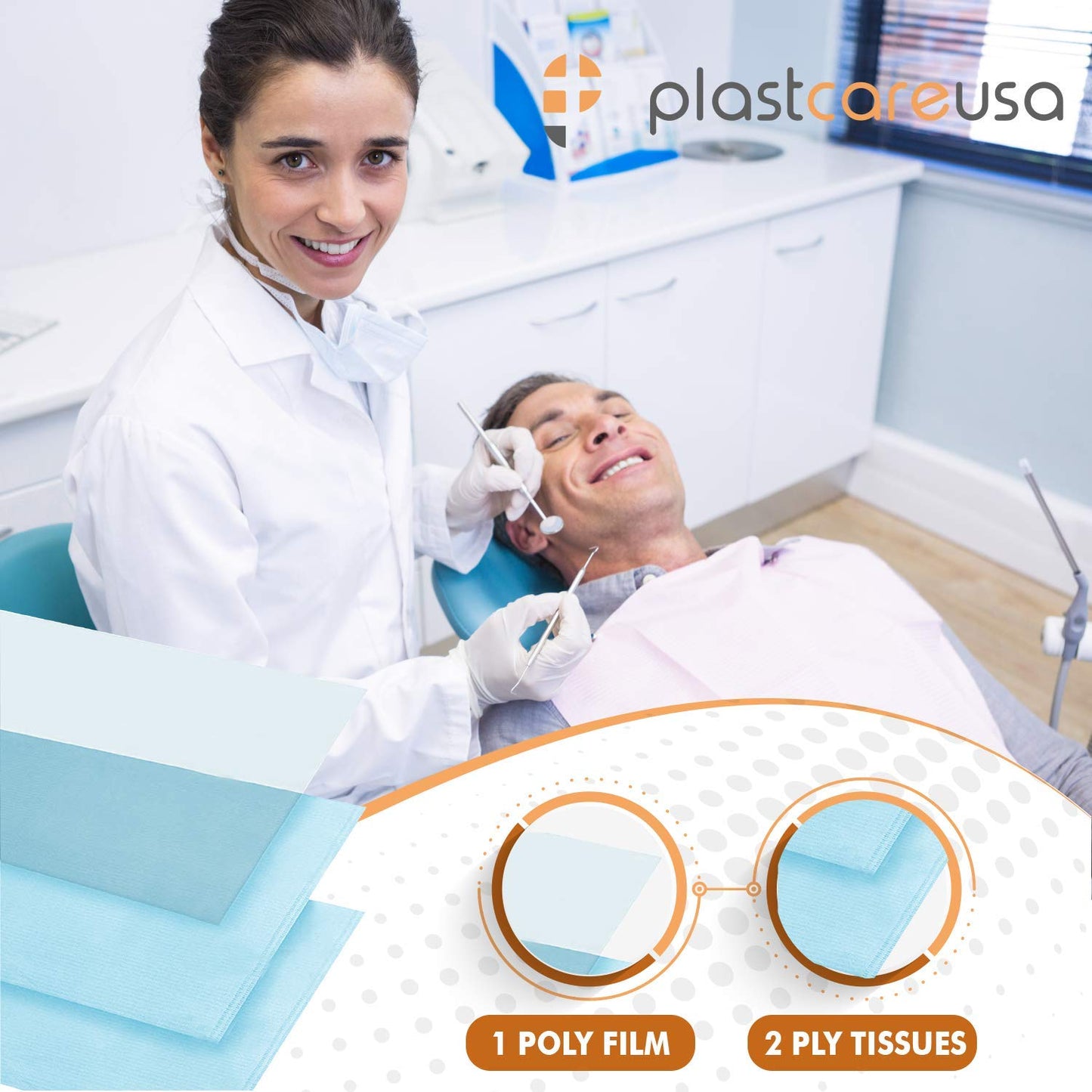 Disposable Dental Bibs 13"x18" - 3 Ply Waterproof Tattoo Bib Sheet for Patients - Dentist or Medical Tray Cover and Nail Table Cover Supplies, Yellow