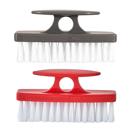 Superio Plastic Bristle Nail Brush, 2-Pack, Grey/Red, Cleaning Tool for Hands, Fingernails, Toenails, Kitchen, Bathroom