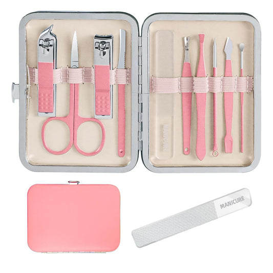 Manicure kit 10 in 1 Professional manicure kit for Women, nail kit,Grooming kit,Manicure Set Personal care Manicure set women,Nail Care Tools with Luxurious Travel Case(pink)